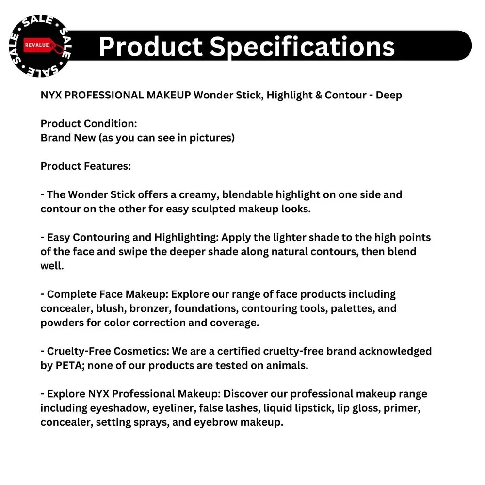 NYX PROFESSIONAL MAKEUP Wonder Stick‎ 2-In-1 Highlight & Contour Stick - Deep